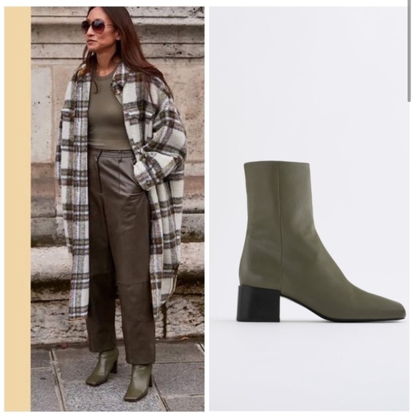 Zara olive square toe ankle boot NWT - Picture 2 of 3